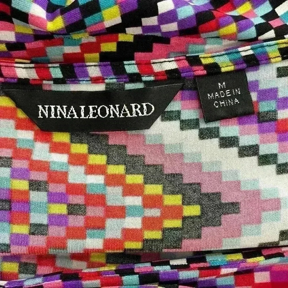 Nina Leonard Checkered Chevron Multicolored Dress - Picture 9 of 11